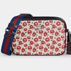 Coach Floral Crossbody Bag with Striped Strap